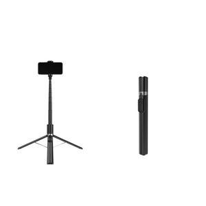 Trépied perche selfie 1.8m 2IN1 avec interface griffe porte-accessoire, support de téléphone à distance, têtes de trépied multifonctionnelles, rotation à 360° Auto Pop Open trépied X96 Noir