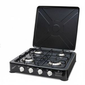 Cuisinière à gaz 4 feux, 1 petit brûleur, 2 brûleurs moyens, 1 grand brûleur, antirouille, Brûleurs à flamme bleue intense