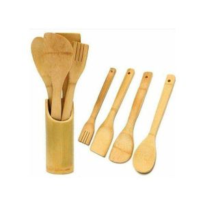 Set 4 Cuillères/Spatules en Bois bambou + Support // Set de cuisine