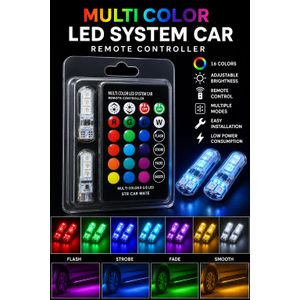 Kit Éclairage LED Intérieur Voiture RGB 2 PCS avec Télécommande – 16 Couleurs, Ambiance Multicolore, Universel