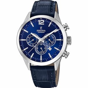Festina F2054202 -  Bracelet cuir bleu - TIMELESS Chronographe pour homme - Bleu -