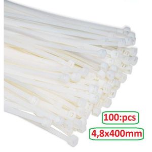 100pcs Auto-bloquant Fil Zip Câble Attaches Organisateur,taille: 4,8x400mm blanc