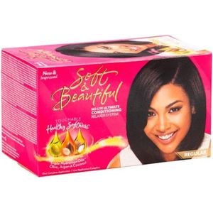 Soft & Beautiful Défrisant Cheveux Sans Soude Regular – Kit Défrisage No-Lye Professionnel, Lisseur pour Cheveux Crépus, Frisés, Bouclés et Épais, Huiles d'Olive, Argan & Coco, Lissage Longue Durée, Soin Capillaire Hydratant, Anti-Casse, Cheveux Lisses, Doux et Brillants