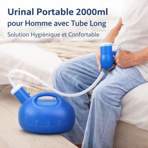 Urinal Portable 2000ml pour Homme avec Tube Long – Bouteille Urinair Hygiénique, Étanche et Confortable pour Voyage, Chambre, Voiture et Usage Quotidien