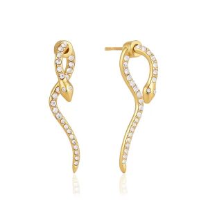 Clémentine Paris Boucles d'oreilles de luxe pour femme plaqué or Serpent Ondoyant Pavé OGN184
