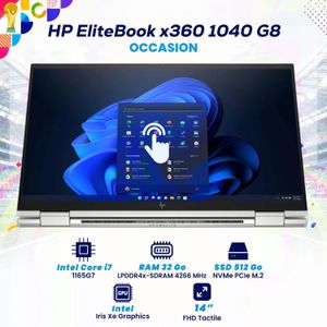 Hewlett Packard EliteBook x360 1040 G8 Intel Core i7 الجيل 11، رام 32Go، SSD 512Go، شاشة لمس 14 بوصة - مستعمل مجدد