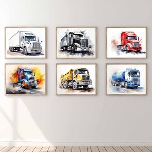 Decoration 6 Poster Watercolor Vehicle Car Semi Truck Anime Abstract