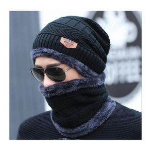 1 Pièce Bonnet Tricoté Pour Hommes, Chapeau Et Écharpe En Laine