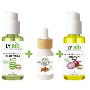 LY BIO PACK HUILE ALOE VERA 50ml - POMPE + HUILE ESSENTIEL CANNELLE 10ML + HUILE OIGNON 50ML - POMPE