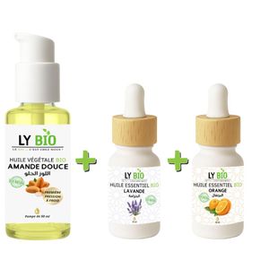 LY BIO PACK HUILE AMANDE DOUCE 50ml - POMPE + HUILE ESSENTIEL LAVANDE 10ML + HUILE ESSENTIEL ORANGE 10ML