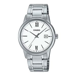 Casio Classique au fond blanc avec dateur - Etanche - Tout en acier inoxydable - MTP-V002D-7B3