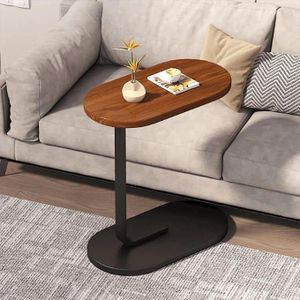 Table d’Appoint Moderne en Forme de C, Table Basse Mobile pour Canapé et Salon, Petite Table de Chevet Compacte pour Ordinateur Portable, Design Bois et Métal