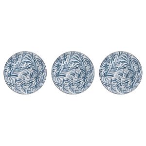 Assiette plate en céramique - Motif feuille Umami - Pour service de table - Bleu et blanc - Lot de 3