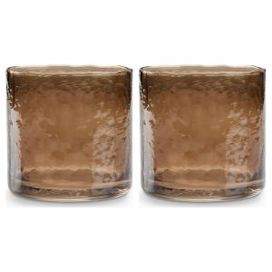Lot de 2 - Photophore - Verre Texturé Marron - Bougie & Décoration d'Intérieur - Ø9xH9cm