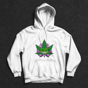 هودي سويت شيرت بغطاء للرأس للرجال - ابيض - Face Marijuana