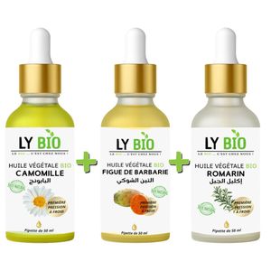LY BIO PACK HUILE CAMOMILLE 50ML - PIPETTE + HUILE FIGUE DE BARBARIE 50ML - PIPETTE + HUILE ROMARIN 50ml - PIPETTE