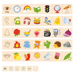 Puzzle Éducatif - Bois - Apprentissage des 5 Sens - Jeu Sensoriel Multicolore pour Enfants