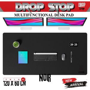 Drop Stop Tapis de bureau (100 * 50cm) Sous-main antidérapant en Cuir PU, imperméable, protège les surfaces, ultra mince, facile à nettoyer, pour ordinateur portable, écriture, bureau, maison, décoration,  (Blanc).