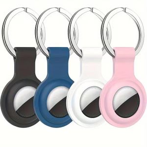 Étui de protection en silicone avec porte-clés pour for Apple AirTag, support anti-perte, suivi d'objets, style minimaliste, motif géométrique, matériau flexible, couverture durable 4 pièces