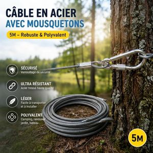 Corde à Linge en Acier Inoxydable 5 m – Corde à Sécher avec Crochets, Résistante et Portable pour Intérieur, Extérieur, Camping, Salle de Bain et Voyage