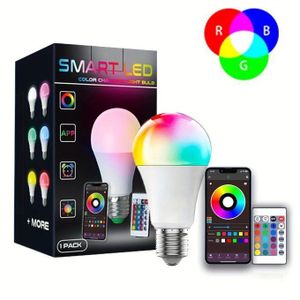 Ampoule LED Intelligente RGBW – Contrôle via Application – Changement de Couleur, Synchronisation Musique, Intensité Réglable – A19 E27 – Sans WiFi/Alexa