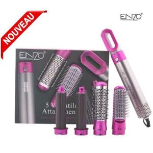 Enzo Brosse Sèche-cheveux professionnel à air chaud rotatif Coiffante 5 en 1 – Sèche, Lisse, Boucle et Masse