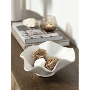 Bol Décoratif Blanc Faïence Design Moderne 27x23x10cm Polyvalent Élégant pour Table Salon Cuisine Chambre