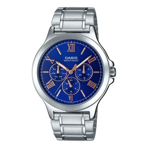 Casio Montre au cadran bleu profond avec Affichage Multifonction pour hommes - Tout en acier inoxydable - MTP-V300D-2A