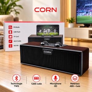Corn Enceinte Bluetooth TWS en Bois 1200 mAh, FM, USB et Carte TF, YX006
