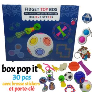 Pop It Pack de 24 pop fidget toy magnifique cadeau de noël avec 2 porte clé  pop et stickers à prix pas cher