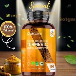 WeightWorld Turmeric  Bio  avec Gingembre & Poivre Noir – Complément Alimentaire Vegan Sans Gluten – Fabriqué en UE , 180 Gélules