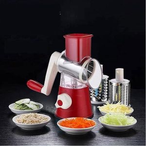 Râpe manuelle multifonction rouge avec 3 tambours interchangeables