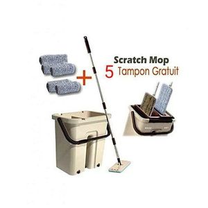 AUTONETTOYANT VADROUILLE MAGIQUE SCRATCH MOP AVEC SEAU ET 5 TAMPON