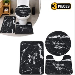 Set de 3 Tapis de Salle de Bain WC – Tapis de Toilette Antidérapant Effet Marbre Noir – Welcome Home