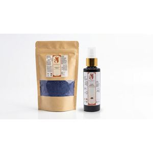 باك التنقية والتفتيح الملكي "Swanelia" – النيلة الصحراوية الأصيلة (100g) + مقطر القرنفل الطبيعي (130ml)