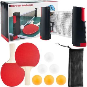 Kit Tennis de Table Portable avec Filet Rétractable, 2 Raquettes et 3 Balles – Set Ping-Pong pour Enfants et Adultes