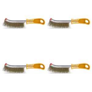 Lot de 4 - Brosse à Fils Métalliques Avec Manche - Pour Nettoyage et Décapage - Outil Manuel Polyvalent