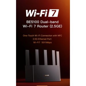 tenda Point d’accès et Routeur sans fil WIFI 7 Gigabit 4K 8K QAM MRU, VPN, MLO, NFC, Installation Facile, Contrôle Parental, Mode Point d'accès, WiFi Vertical 1x2.5G+3x1G (BE5100)