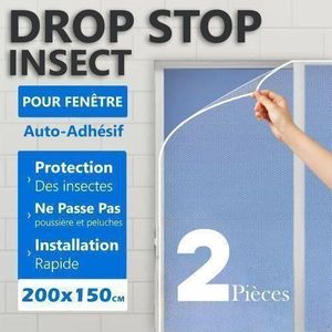 Drop Stop قطعتان من شبك البعوض لنوافذ المطبخ وغرفة النوم، حشرة / 200 x 150 سم.