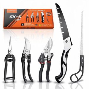 Kit de Jardinage 5 Pièces – Set Multifonction pour Plantation de Fleurs avec Sécateur et Scie Pliante – Boîte de Rangement Incluse
