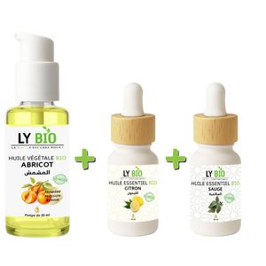 LY BIO PACK HUILE ABRICOT 50ML - POMPE + HUILE ESSENTIEL CITRON 10ML + HUILE ESSENTIEL SAUGE 10ML