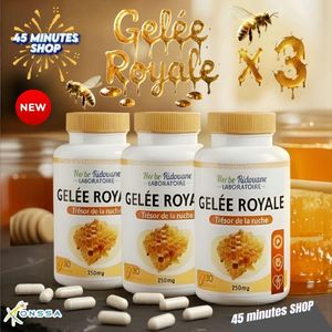 Herbo Ridouane عبوة من 3 كبسولات زجاجية - كبسولات غذاء ملكات النحل والجينسنغ والبروبوليس، مكملات غذائية طبيعية من غذاء ملكات النحل العضوي، 60 كبسولة في العلبة، تقلل من الإرهاق البدني والذهني.