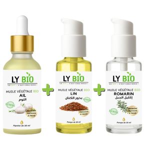 LY BIO PACK HUILE AIL 50ML - PIPETTE + HUILE LIN 50ML - POMPE + HUILE ROMARIN 50ml - POMPE