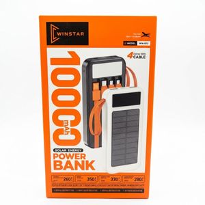 WINSTAR Power Bank 10000mAh Solaire - 4 Câbles Intégrés USB Type-C Micro iPhone + Lampe LED