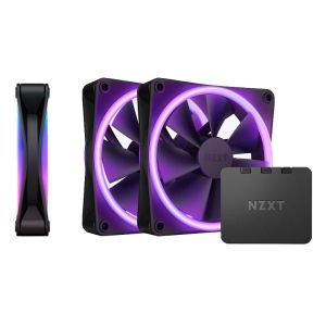 Nzxt F120 RGB Duo Triple Pack Noir – Lot de 3 Ventilateurs PC 120mm RGB Double Face avec Contrôleur RGB Inclus, PWM Silencieux Haute Performance