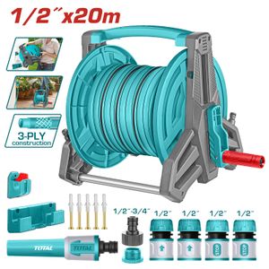 TOTAL Kit Enrouleur de Tuyau d'Arrosage 20M - Ensemble Complet avec Buse et Connecteurs Rapides