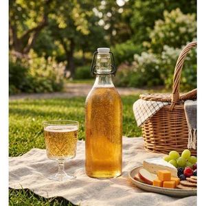 Bouteille en verre avec bouchon mécanique hermétique - 1L - Idéal pour jus, kombucha, huiles et conserves maison - Réutilisable et durable