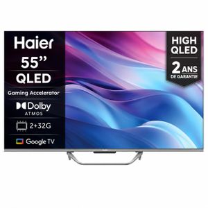 Haier HIGH QLED Smart TV 55" 4K UHD  120 Hz Google TV,  Dolby Vision IQ, Bluetooth & Wi-Fi 2ans de garantie frameless