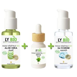 LY BIO PACK HUILE ALOE VERA 50ml - POMPE + HUILE ESSENTIEL MENTHE 10ML + HUILE GLYCERINE 50ml - POMPE