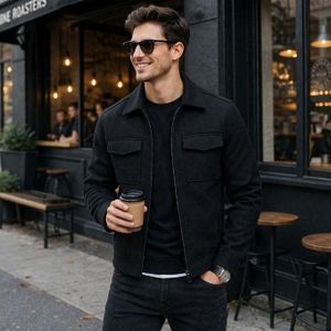 جاكيت رجالي فاخر من الكشمير - تصميم عصري مع سحاب للإغلاق